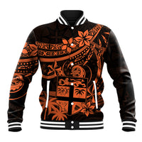 Fiji Islands Baseball Jacket Coat of Arms Fijian Flower Polynesian Pattern - Orange LT9 Unisex Orange - Polynesian Pride