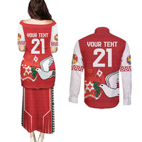 Custom Tonga Rugby Couples Matching Puletasi and Long Sleeve Button Shirt Mate Maa Kupesi Style