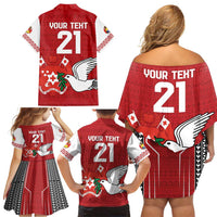 Custom Tonga Rugby Family Matching Off Shoulder Short Dress and Hawaiian Shirt Mate Maa Kupesi Style
