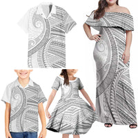 American Samoa White Sunday Family Matching Off Shoulder Maxi Dress and Hawaiian Shirt Polynesian Lotu Tamaiti LT9 - Polynesian Pride