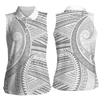 American Samoa White Sunday Women Sleeveless Polo Shirt Polynesian Lotu Tamaiti - Polynesian Pride
