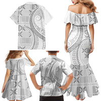 Niue White Sunday Family Matching Mermaid Dress and Hawaiian Shirt Niuean Lotu Tamaiti Hiapo Pattern - Polynesian Pride