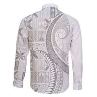 Niue White Sunday Family Matching Off The Shoulder Long Sleeve Dress and Hawaiian Shirt Niuean Lotu Tamaiti Hiapo Pattern - Polynesian Pride