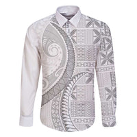 Niue White Sunday Family Matching Off Shoulder Maxi Dress and Hawaiian Shirt Niuean Lotu Tamaiti Hiapo Pattern - Polynesian Pride