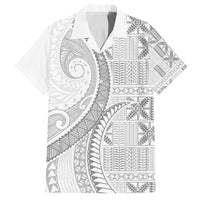 Niue White Sunday Family Matching Off Shoulder Short Dress and Hawaiian Shirt Niuean Lotu Tamaiti Hiapo Pattern - Polynesian Pride