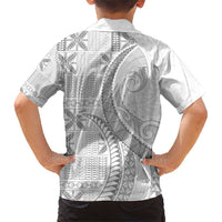 Niue White Sunday Family Matching Short Sleeve Bodycon Dress and Hawaiian Shirt Niuean Lotu Tamaiti Hiapo Pattern - Polynesian Pride