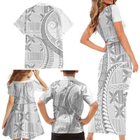 Niue White Sunday Family Matching Short Sleeve Bodycon Dress and Hawaiian Shirt Niuean Lotu Tamaiti Hiapo Pattern - Polynesian Pride