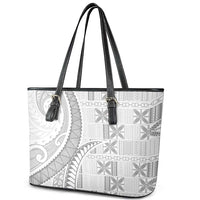 Niue White Sunday Leather Tote Bag Niuean Lotu Tamaiti Hiapo Pattern - Polynesian Pride