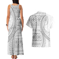Polynesian White Sunday Couples Matching Tank Maxi Dress and Hawaiian Shirt Lotu Tamaiti Melanesian Pattern - Polynesian Pride