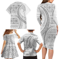 Polynesian White Sunday Family Matching Long Sleeve Bodycon Dress and Hawaiian Shirt Lotu Tamaiti Melanesian Pattern - Polynesian Pride