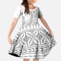 Polynesian White Sunday Family Matching Off The Shoulder Long Sleeve Dress and Hawaiian Shirt Lotu Tamaiti Melanesian Pattern - Polynesian Pride