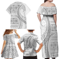 Polynesian White Sunday Family Matching Off Shoulder Maxi Dress and Hawaiian Shirt Lotu Tamaiti Melanesian Pattern - Polynesian Pride