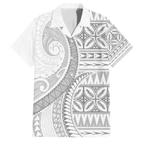 Polynesian White Sunday Family Matching Off Shoulder Short Dress and Hawaiian Shirt Lotu Tamaiti Melanesian Pattern - Polynesian Pride