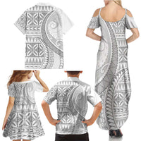 Polynesian White Sunday Family Matching Summer Maxi Dress and Hawaiian Shirt Lotu Tamaiti Melanesian Pattern - Polynesian Pride