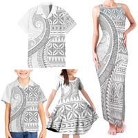 Polynesian White Sunday Family Matching Tank Maxi Dress and Hawaiian Shirt Lotu Tamaiti Melanesian Pattern - Polynesian Pride