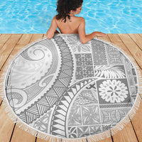 Samoa Siapo White Sunday Beach Blanket Lotu Tamaiti Polynesian White Pattern - Polynesian Pride