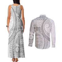 Samoa Siapo White Sunday Couples Matching Tank Maxi Dress and Long Sleeve Button Shirt Lotu Tamaiti Polynesian White Pattern - Polynesian Pride