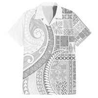 Samoa Siapo White Sunday Family Matching Long Sleeve Bodycon Dress and Hawaiian Shirt Lotu Tamaiti Polynesian White Pattern - Polynesian Pride