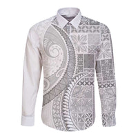 Samoa Siapo White Sunday Long Sleeve Button Shirt Lotu Tamaiti Polynesian White Pattern - Polynesian Pride