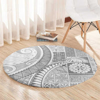 Samoa Siapo White Sunday Round Carpet Lotu Tamaiti Polynesian White Pattern - Polynesian Pride
