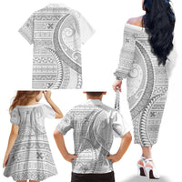 Tokelau White Sunday Family Matching Off The Shoulder Long Sleeve Dress and Hawaiian Shirt Lotu Tamaiti Ngatu Tokelau Feletoa Manulua LT9 - Polynesian Pride