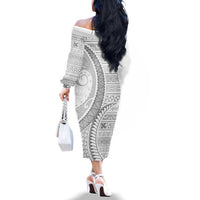 Tokelau White Sunday Family Matching Off The Shoulder Long Sleeve Dress and Hawaiian Shirt Lotu Tamaiti Ngatu Tokelau Feletoa Manulua LT9 - Polynesian Pride