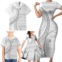 Tokelau White Sunday Family Matching Short Sleeve Bodycon Dress and Hawaiian Shirt Lotu Tamaiti Ngatu Tokelau Feletoa Manulua - Polynesian Pride