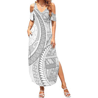 Tonga White Sunday Family Matching Summer Maxi Dress and Hawaiian Shirt Lotu Tamaiti Ngatu Tribal - Polynesian Pride