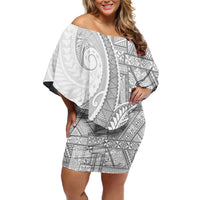 Tonga White Sunday Off Shoulder Short Dress Lotu Tamaiti Ngatu Tribal - Polynesian Pride