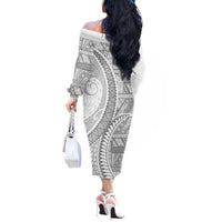 Tonga White Sunday Off The Shoulder Long Sleeve Dress Lotu Tamaiti Ngatu Tribal - Polynesian Pride