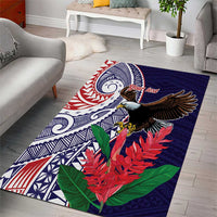 American Samoa Bald Eagle Personalized Area Rug Polynesian Teuila Flowers - Polynesian Pride