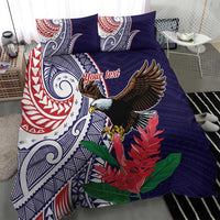 American Samoa Bald Eagle Personalized Bedding Set Polynesian Teuila Flowers - Polynesian Pride