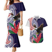 American Samoa Bald Eagle Personalized Couples Matching Mermaid Dress and Hawaiian Shirt Polynesian Teuila Flowers - Polynesian Pride