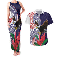 American Samoa Bald Eagle Personalized Couples Matching Tank Maxi Dress and Hawaiian Shirt Polynesian Teuila Flowers - Polynesian Pride