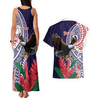 American Samoa Bald Eagle Personalized Couples Matching Tank Maxi Dress and Hawaiian Shirt Polynesian Teuila Flowers - Polynesian Pride