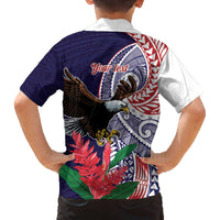 American Samoa Bald Eagle Personalized Family Matching Off The Shoulder Long Sleeve Dress and Hawaiian Shirt Polynesian Teuila Flowers - Polynesian Pride