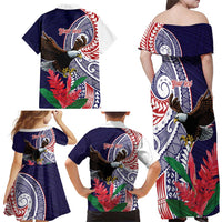 American Samoa Bald Eagle Personalized Family Matching Off Shoulder Maxi Dress and Hawaiian Shirt Polynesian Teuila Flowers - Polynesian Pride