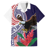 American Samoa Bald Eagle Personalized Family Matching Short Sleeve Bodycon Dress and Hawaiian Shirt Polynesian Teuila Flowers - Polynesian Pride