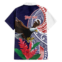 American Samoa Bald Eagle Personalized Family Matching Short Sleeve Bodycon Dress and Hawaiian Shirt Polynesian Teuila Flowers - Polynesian Pride