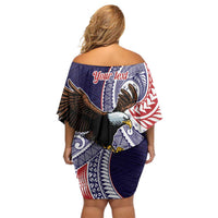 American Samoa Bald Eagle Personalized Off Shoulder Short Dress Polynesian Teuila Flowers - Polynesian Pride