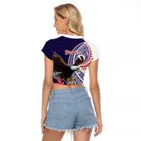 American Samoa Bald Eagle Personalized Raglan Cropped T Shirt Polynesian Teuila Flowers - Polynesian Pride