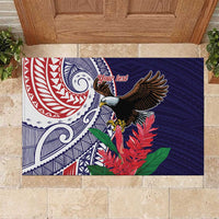 American Samoa Bald Eagle Personalized Rubber Doormat Polynesian Teuila Flowers - Polynesian Pride