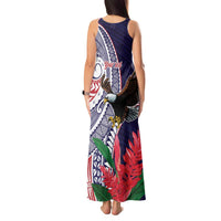 American Samoa Bald Eagle Personalized Tank Maxi Dress Polynesian Teuila Flowers - Polynesian Pride