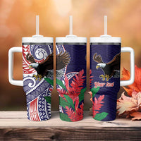 American Samoa Bald Eagle Personalized Tumbler With Handle Polynesian Teuila Flowers - Polynesian Pride