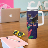 American Samoa Bald Eagle Personalized Tumbler With Handle Polynesian Teuila Flowers - Polynesian Pride