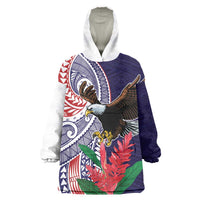 American Samoa Bald Eagle Personalized Wearable Blanket Hoodie Polynesian Teuila Flowers - Polynesian Pride