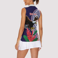 American Samoa Bald Eagle Personalized Women Sleeveless Polo Shirt Polynesian Teuila Flowers - Polynesian Pride