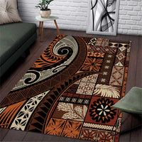 Vintage Samoa Siapo Mamanu Area Rug Brown Samoan Tapa Motif - Polynesian Pride