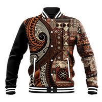 Vintage Samoa Siapo Mamanu Baseball Jacket Brown Samoan Tapa Motif - Polynesian Pride