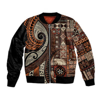 Vintage Samoa Siapo Mamanu Bomber Jacket Brown Samoan Tapa Motif - Polynesian Pride